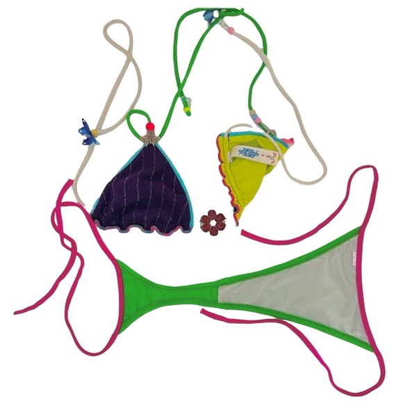 Rare Y2K Mar Acuba Colorful Triangle Bikini Set Fairycore Coquette S - Picture 13 of 14